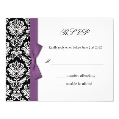 RSVP - Damask Purple Bow Wedding Response Card Personalized Announcements