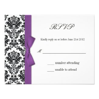 RSVP - Damask Purple Bow Wedding Response Card Personalized Invitations