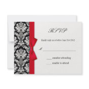 RSVP - Damask Red Bow Wedding Response Card invitation