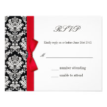 RSVP - Damask Red Bow Wedding Response Card Custom Invites