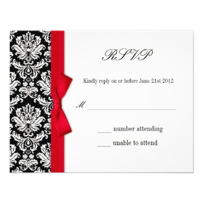 RSVP - Damask Red Bow Wedding Response Card Custom Invites