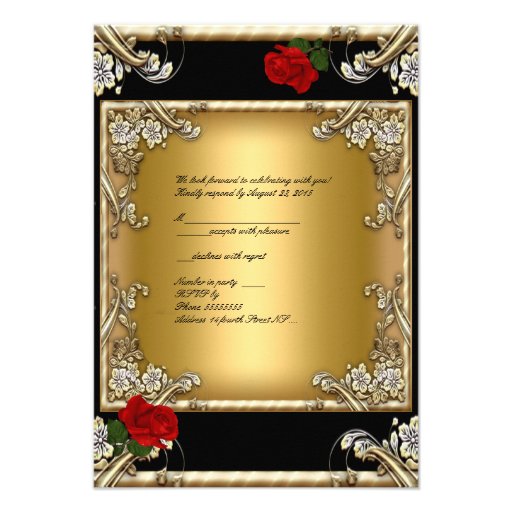 RSVP Elegant 50th Birthday Black Gold Red Rose Custom Announcement