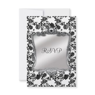 RSVP Elegant 50th Birthday Silver Black White Fl invitation