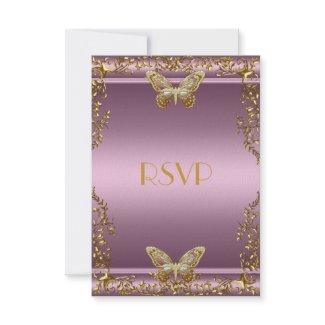 RSVP Elegant Birthday Pink Gold Butterfly invitation