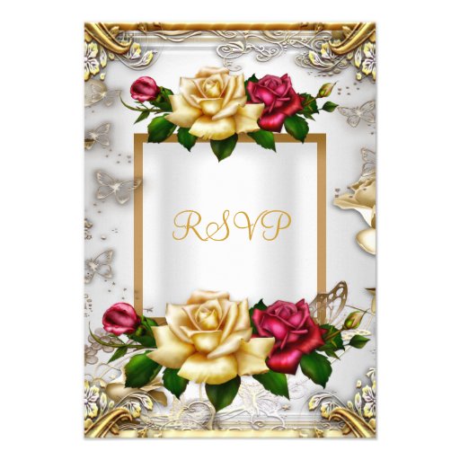 RSVP Elegant Party Roses White Gold Red Pink Announcements