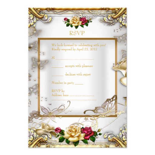 RSVP Elegant Party Roses White Gold Red Pink Announcements