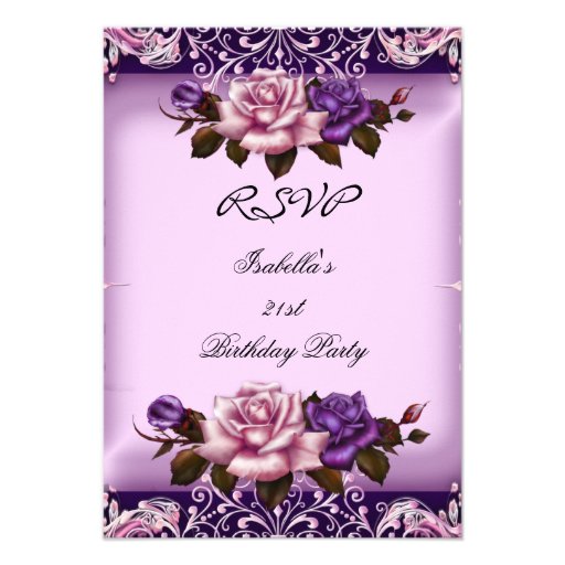 RSVP Elegant Pink Purple Lilac Rose Birthday Party Announcement
