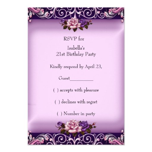 RSVP Elegant Pink Purple Lilac Rose Birthday Party Announcement