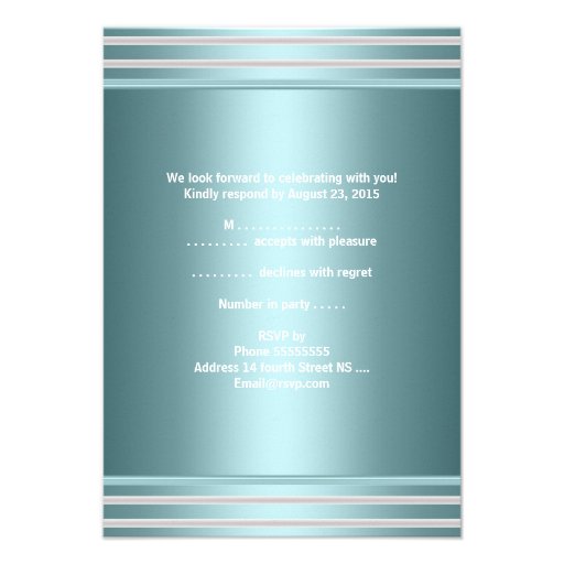 RSVP Elegant Teal Blue Stripe White Bow Jewel Custom Invite