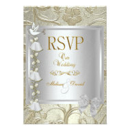 RSVP Elegant Wedding Gold Silver White Dove Damask Invitations