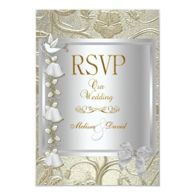 RSVP Elegant Wedding Gold Silver White Dove Damask Invitations