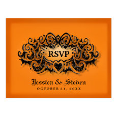 RSVP Halloween Bold Orange Black Wedding Postcard