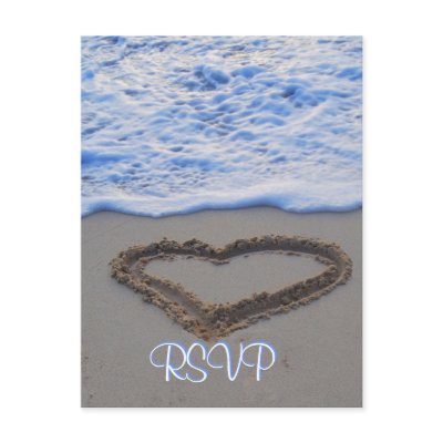 RSVP Heart in Sand at Beach Postcards