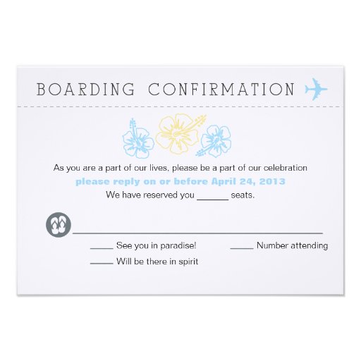 RSVP Hibiscus Flower Boarding Pass Personalized Invites