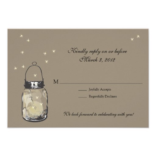 RSVP Mason Jar & Fireflies Wedding Custom Announcement