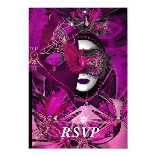 RSVP Masquerade Ball Party Mask Black Pink Purple Custom Announcement