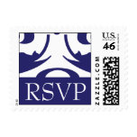 RSVP Navy and White Damask Wedding Postage