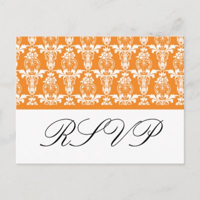 RSVP Orange Damask Wedding Postcards