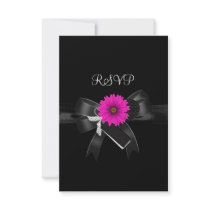 RSVP Party Black White Pink Flower Bow Custom Invites
