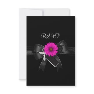 RSVP Party Black White Pink Flower Bow invitation