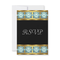 RSVP Party Gold Teal Jewels Invites
