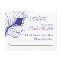RSVP Peacock Feather Wedding Postcard Blue purple