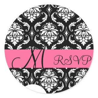RSVP Pink Damask Monogram Wedding Label sticker
