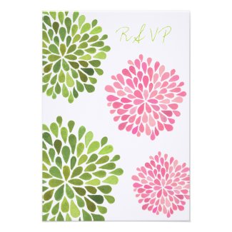 RSVP Pink & Green Floral Blooms Wedding Card Invitation