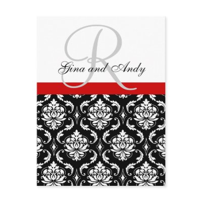RSVP Postcard with Monogram Damask for Weddings