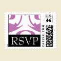 RSVP Purple and White Damask Wedding Postage postage