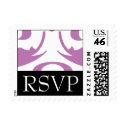RSVP Purple and White Damask Wedding Postage postage