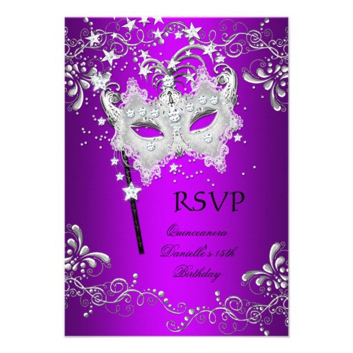 RSVP Purple Quinceanera 15th Birthday Masquerade Custom Announcement