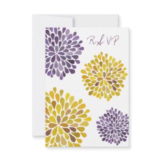 RSVP Purple Yellow Floral Blooms Wedding Card invitation