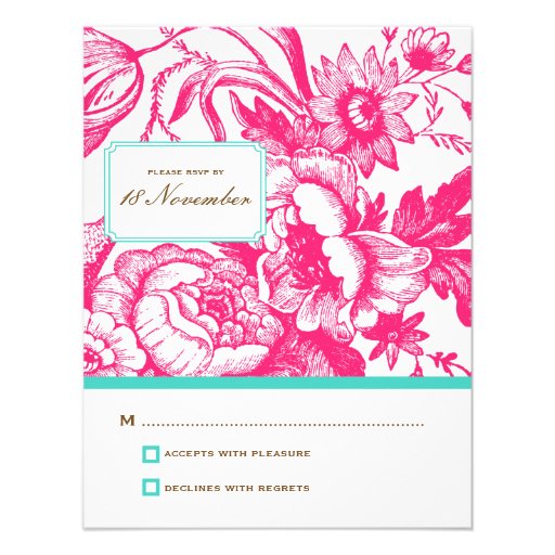 RSVP que se casa floral de lujo en rosa y azul Invitacion Personal