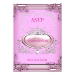 RSVP Quinceañera 15th Birthday Pink White Silver Invitation