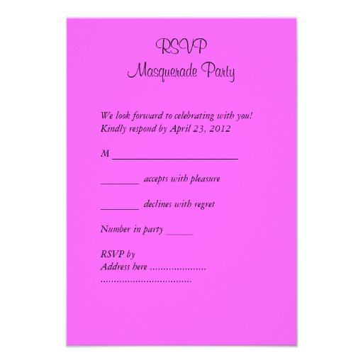RSVP Reply Mask Black Purple Pink Mardi Gras Custom Announcement