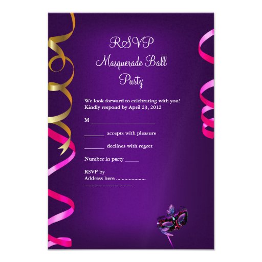 RSVP Reply Masquerade Masks Champagne Personalized Invites