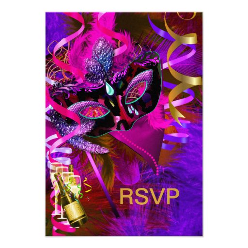 RSVP Reply Masquerade Masks Champagne Personalized Invites