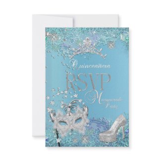 RSVP Reply Masquerade Quinceanera Blue Tiara Shoe zazzle_invitation