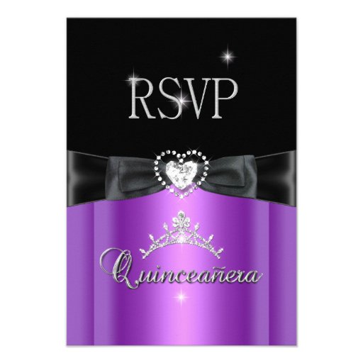 RSVP Reply Party Purple Black Diamond Heart Custom Announcement