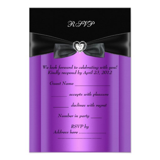 RSVP Reply Party Purple Black Diamond Heart Custom Announcement