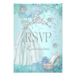 RSVP Reply Quinceanera Soft Teal Tiara Dress Shoe Invite
