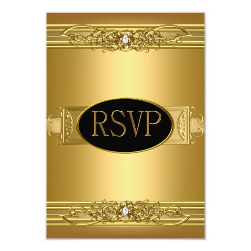 RSVP Reply Response Birthday Party Gold Diamond 3.5x5 Paper Invitation