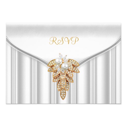 RSVP Reply Response Elegant White Gold Pearl Custom Invitation