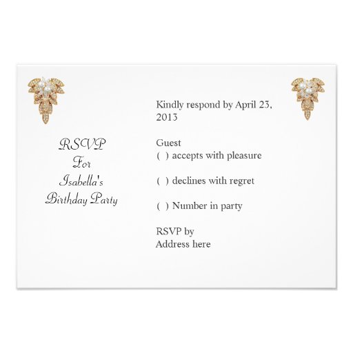 RSVP Reply Response Elegant White Gold Pearl Custom Invitation