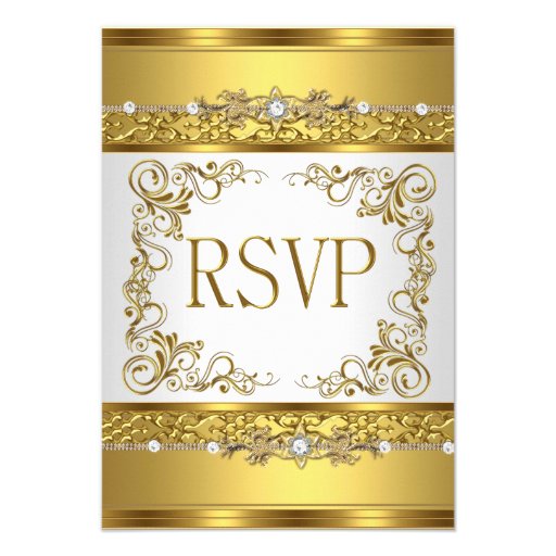 RSVP Reply Response Metallic Gold White Diamond Custom Announcement