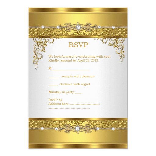 RSVP Reply Response Metallic Gold White Diamond Custom Announcement