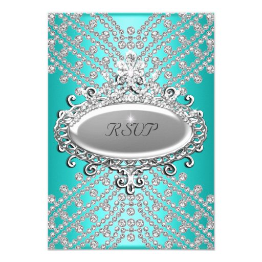 RSVP Reply Response Party Teal Blue White Diamond Invitation