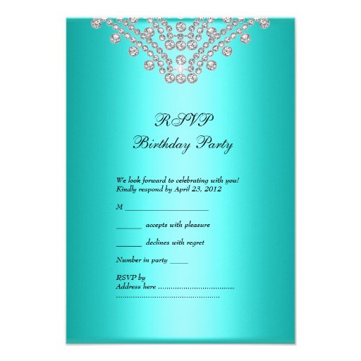 RSVP Reply Response Party Teal Blue White Diamond Invitation