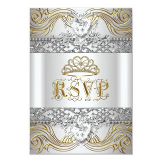 ... Response Silver White Gold Quinceanera 3.5x5 Paper Invitation Card